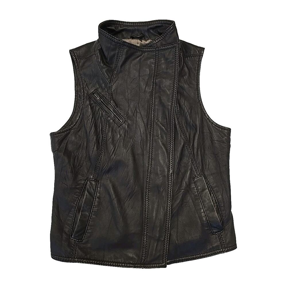JUNE Womens Biker Jacket Vest Genuine Leather Brown Size M Moto Anthropologie